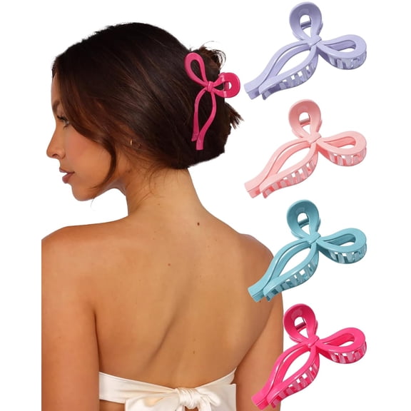 4 PCS Bow Hair Clips Bow Claw Clip for Women Nonslip Large Hair Claw Clips for Thin and Thick Hair Strong Hold Hair Bows
