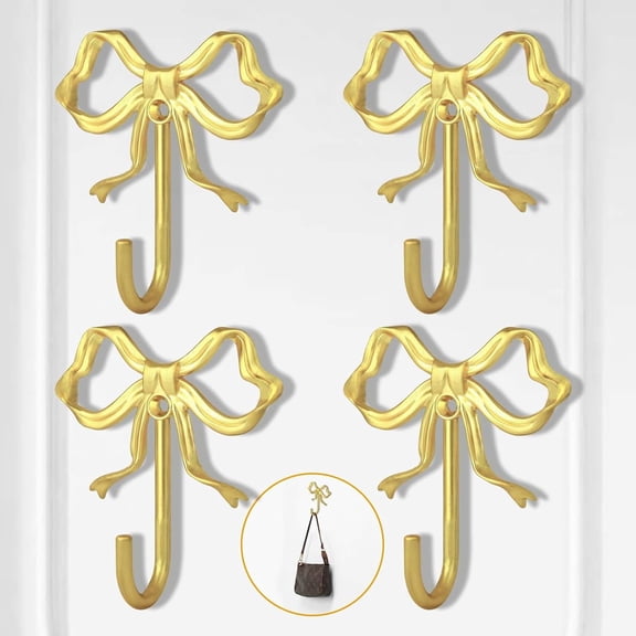 4 PCS Bow Hooks,Gold Bow Hook,Metal Wall Hooks for Hanging,Coats,Hats,Bags,Bath Towels and Room Decorations