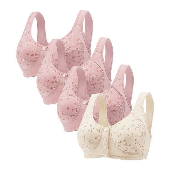 4 PCS Bras for Older Women Front Closure Daisy Bras Full Coverage No Underwire Push up Breathable Everyday Bra