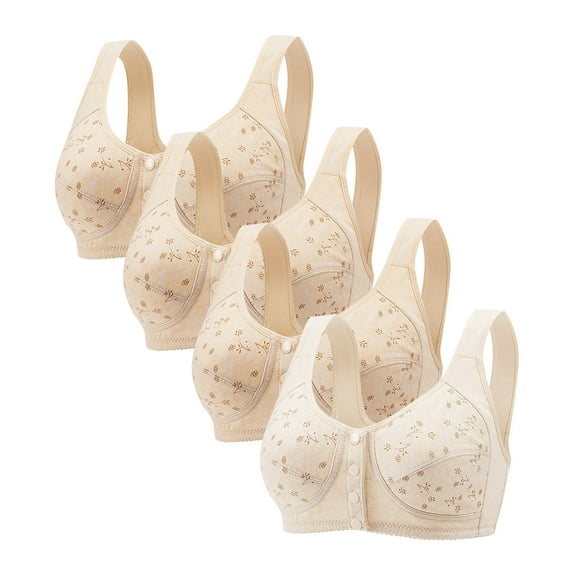 4 PCS Bras for Older Women Front Closure Daisy Bras Full Coverage No Underwire Push up Breathable Everyday Bra