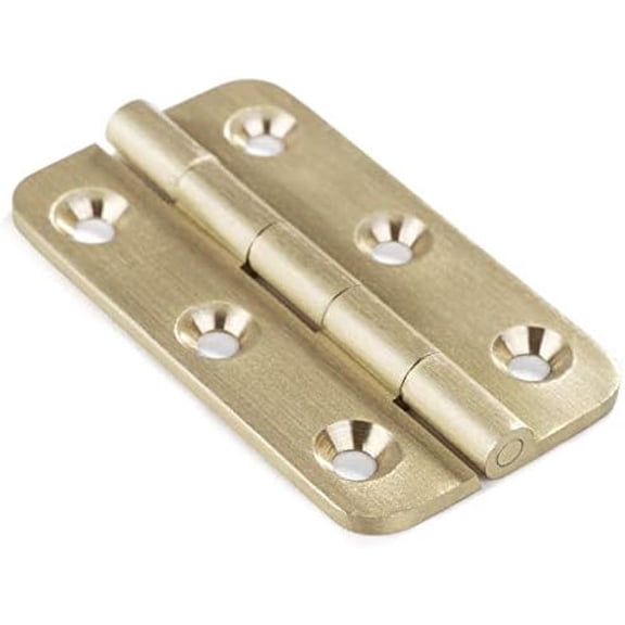 4 PCS Brushed Solid Brass Butt Hinges 2 Inch for Cabinet Doors, Trunks, Wood, Chest Lid, Crafts, Jewelry and Small Wooden Boxes, Furnitures, Round Corner Mortise Brass Hinge with Screws