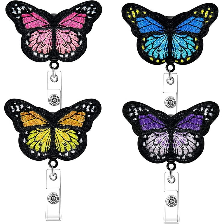 4 PCS Butterfly Nurse Badge Reels Retractable ID Badge Holder with