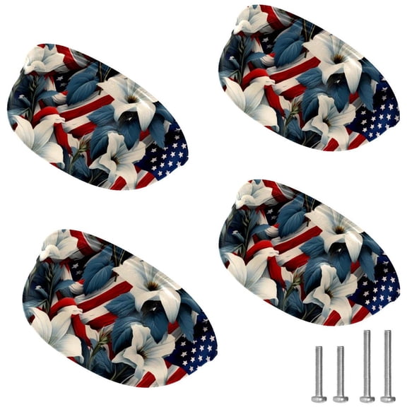 4 PCS Cabinet Cup Pull American Flag and Plants Drawer Handles with Screws for Cabinet Dresser Kitchen Home Hardware Decor