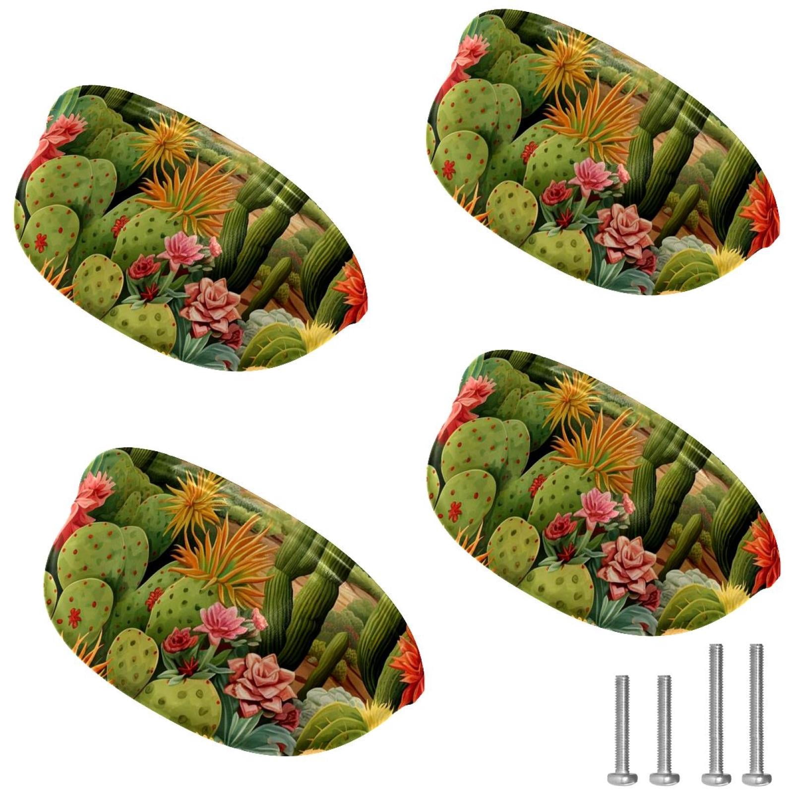4 PCS Cabinet Cup Pull Cactus Drawer Handles with Screws for Cabinet Dresser Kitchen Home Hardware Decor