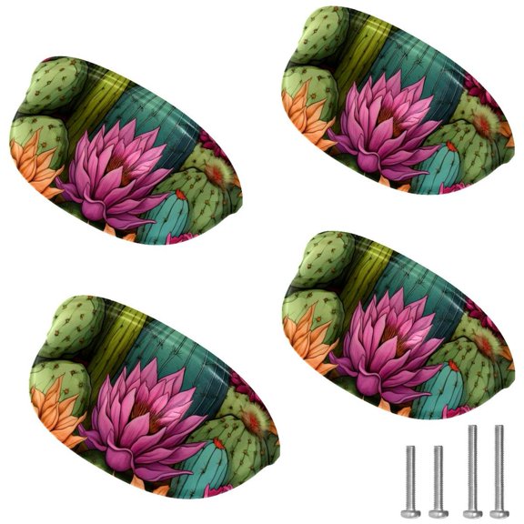 4 PCS Cabinet Cup Pull Cactus Drawer Handles with Screws for Cabinet Dresser Kitchen Home Hardware Decor