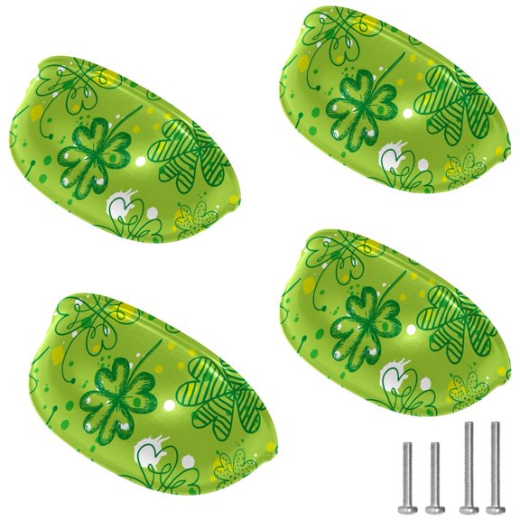 4 PCS Cabinet Cup Pull Four Leaf Clover Drawer Handles with Screws for Cabinet Dresser Kitchen Home Hardware Decor