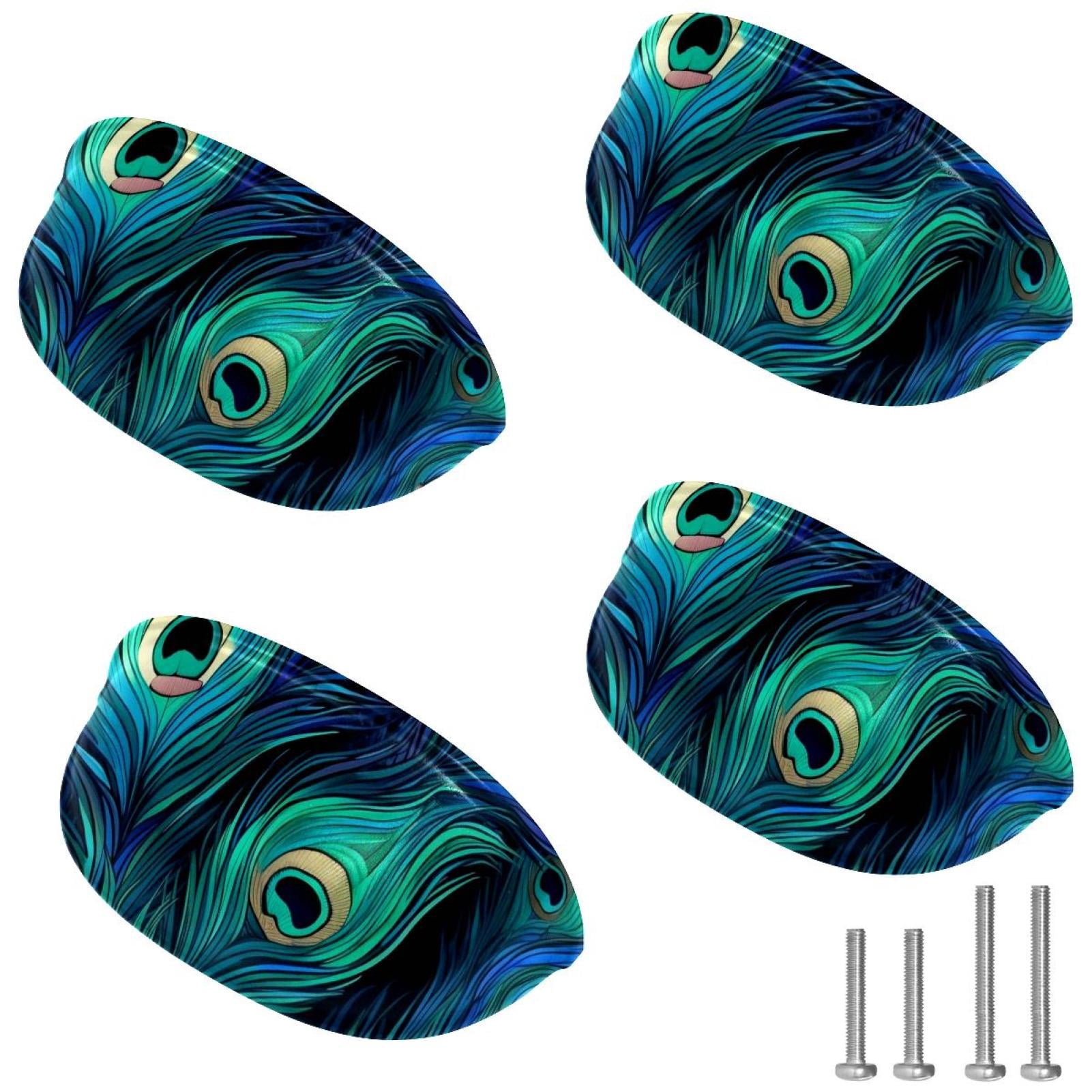4 PCS Cabinet Cup Pull Peacock Feather Drawer Handles with Screws for Cabinet Dresser Kitchen Home Hardware Decor