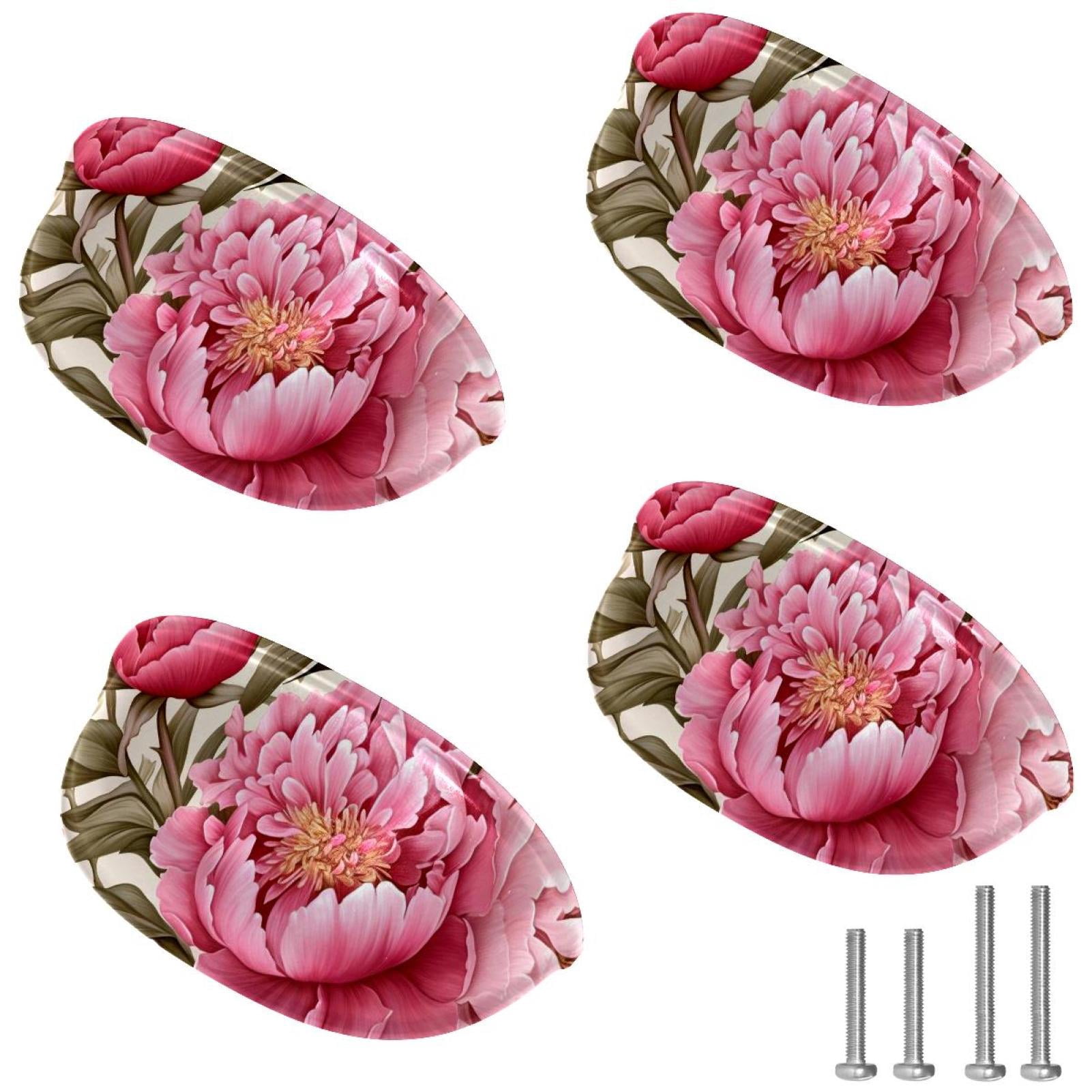 4 PCS Cabinet Cup Pull Peony Drawer Handles with Screws for Cabinet Dresser Kitchen Home Hardware Decor