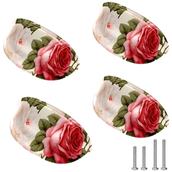 4 PCS Cabinet Cup Pull Roses Drawer Handles with Screws for Cabinet Dresser Kitchen Home Hardware Decor