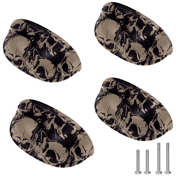4 PCS Cabinet Cup Pull Skull Drawer Handles with Screws for Cabinet Dresser Kitchen Home Hardware Decor