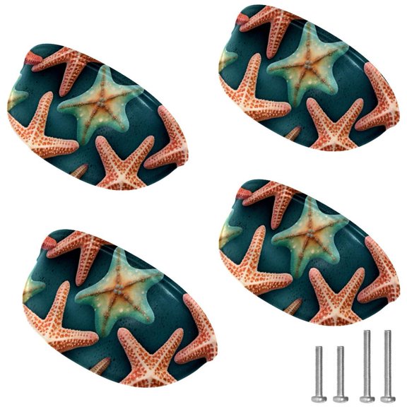 4 PCS Cabinet Cup Pull Starfish Drawer Handles with Screws for Cabinet Dresser Kitchen Home Hardware Decor