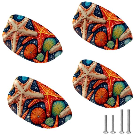 4 PCS Cabinet Cup Pull Starfish Drawer Handles with Screws for Cabinet Dresser Kitchen Home Hardware Decor