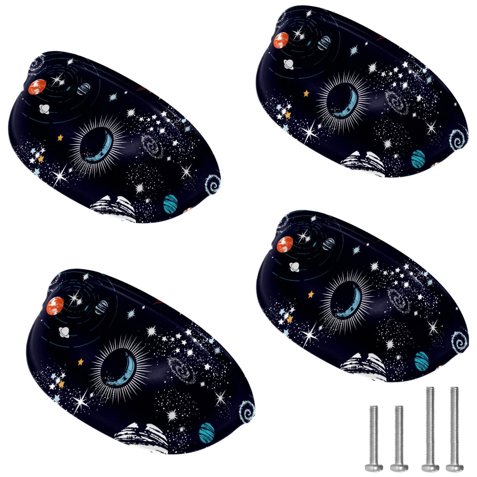 4 PCS Cabinet Cup Pull Stars Planets Rockets Drawer Handles with Screws for Cabinet Dresser Kitchen Home Hardware Decor