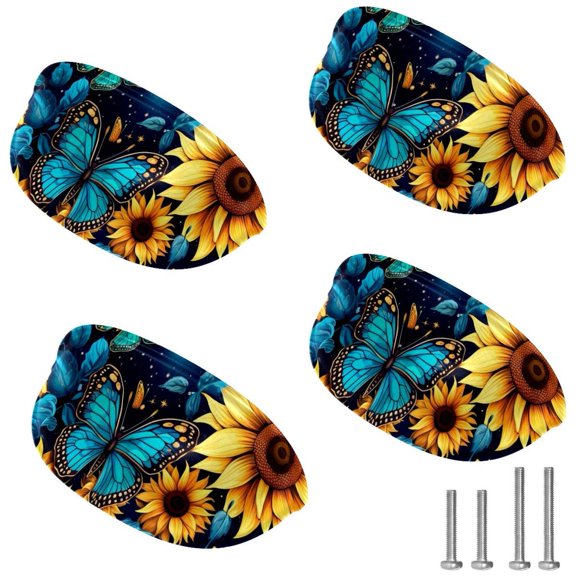 4 PCS Cabinet Cup Pull Sunflower Butterfly Drawer Handles with Screws for Cabinet Dresser Kitchen Home Hardware Decor
