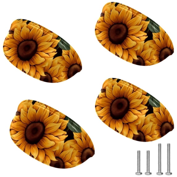 4 PCS Cabinet Cup Pull Sunflower Drawer Handles with Screws for Cabinet Dresser Kitchen Home Hardware Decor