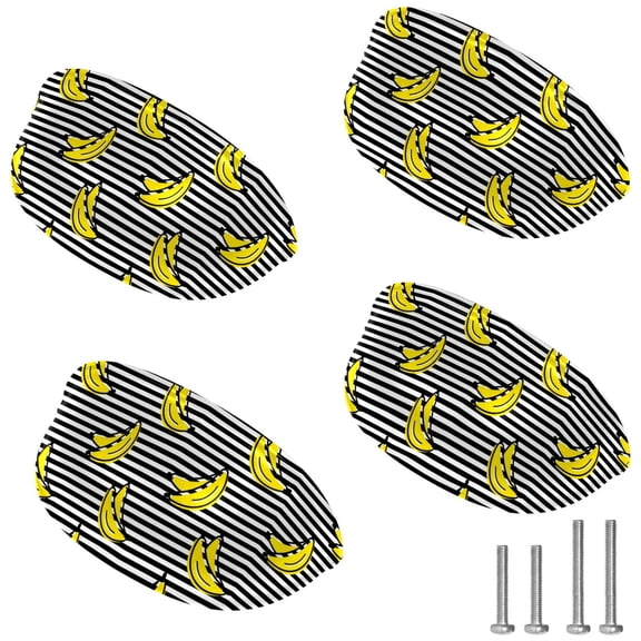 4 PCS Cabinet Cup Pull Yellow Banana White Black Striped Drawer Handles with Screws for Cabinet Dresser Kitchen Home Hardware Decor