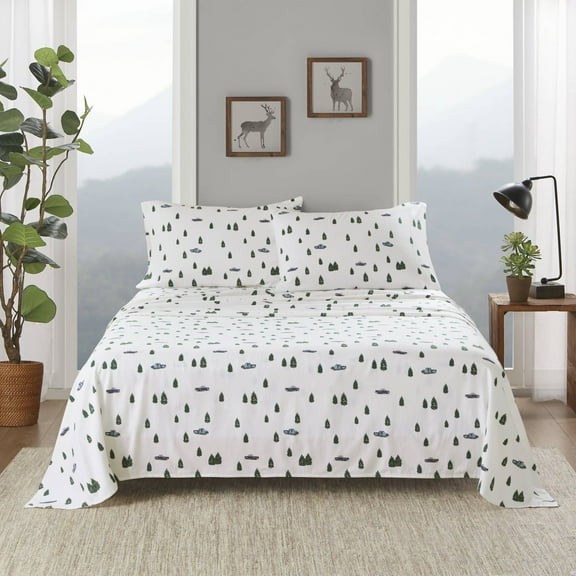 4 PCS Cal King Sheet Set Green Trees & Trucks