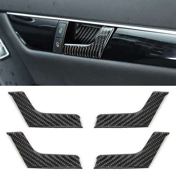 4 PCS Car Door Inner Handle Panel for - W204 Carbon Fiber Decoration Frame Cover Interior Mouldings