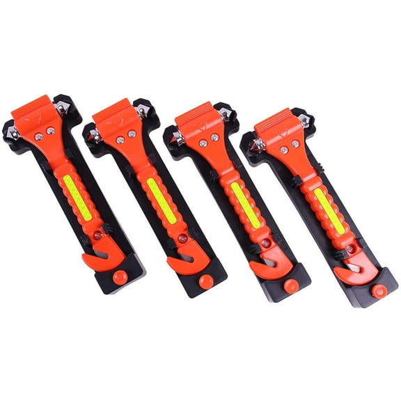 4 PCS Car Emergency Escape Window Breaker and Seat Belt Cutter Hammer with Light Reflective Tape,Life Saving Survival Kit