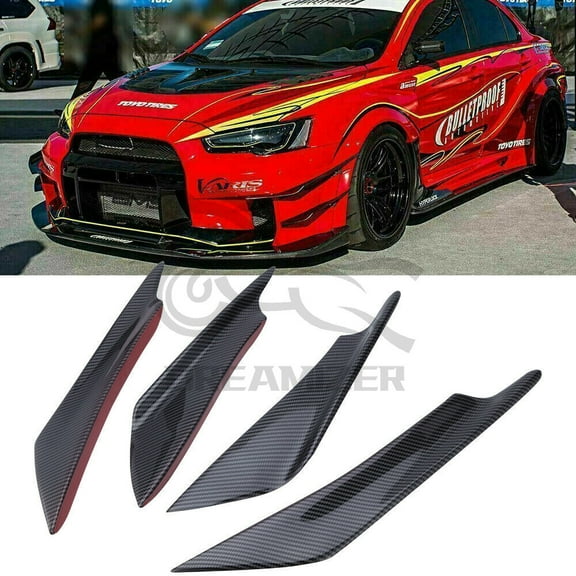 4 PCS Car Front Bumper Lip Splitter, Fin Canards Body Spoiler Kit, Self-Adhesive Auto Edge Anti-Scratch Sticke, Body Deflector Diffuser, Universal for Most Car Decoration (Carbon Fiber Black)