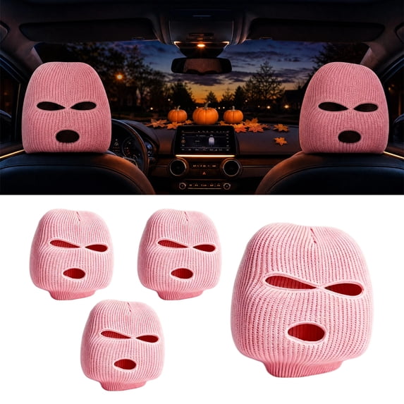 4 PCS Car Headrest Cover, Personalized Funny Car Seat Full Face Mask, Ski Mask Wrap Protection for Auto Front Seat Rest Decoration, Universal Interior Car Accessories
