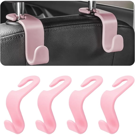 4 PCS Car Headrest Hooks, Rear Seat Storage Hangers, Universal Car Interior Accessories for Bags, Clothes & Sundries (Light Pink)