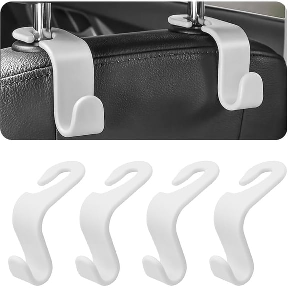 4 PCS Car Headrest Hooks, Rear Seat Storage Hangers, Universal Car Interior Accessories for Bags, Clothes & Sundries (White)