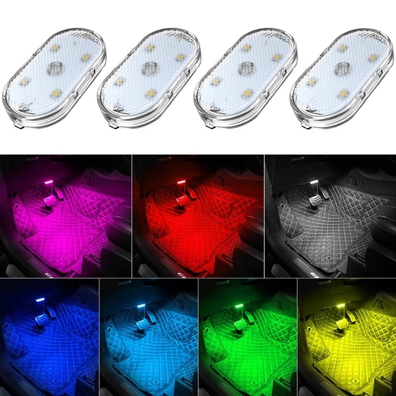 4 PCS Car Led Lights Interior,7 Colors Ambient Lighting Car Interior,USB Rechargeable Car Interior Reading Light,Portable Led Lights for Car