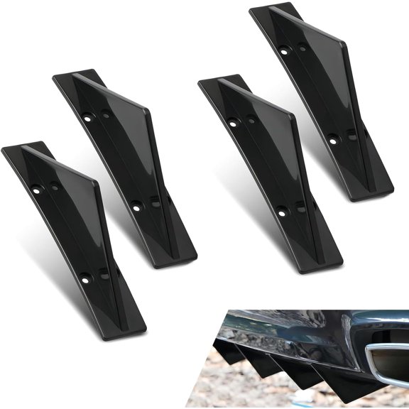 4 PCS Car Lower Bumper Lip Diffuser, Anti-scratch Triangular-shape Bumper Lip Splitter with Screw, Exterior Rear Canards Fins Spoiler Canards Kit, Universal for Most Cars (Black)