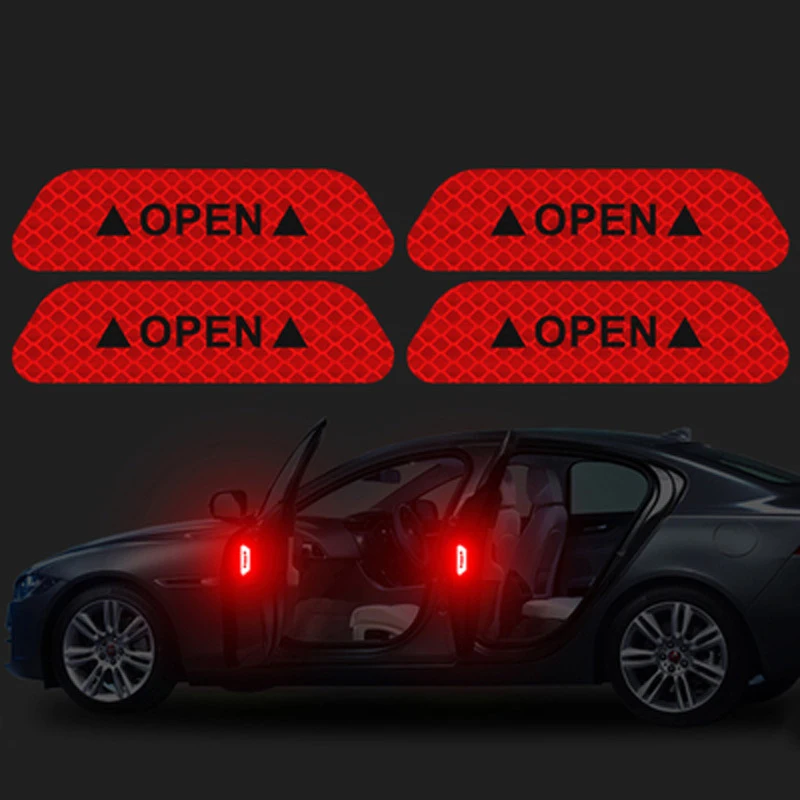 4 PCS Car Open Reflective Sticker Universal Safety Warning Mark ...