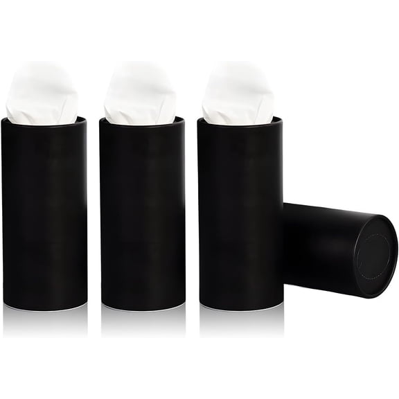 4 PCS Car Tissue Holder, Travel Tissues Packs Round Paper Napkins Container with Papers Inside, Paper Towel Cylinder Fits Automotive Cup Holder, Interior Car Accessories (Black)