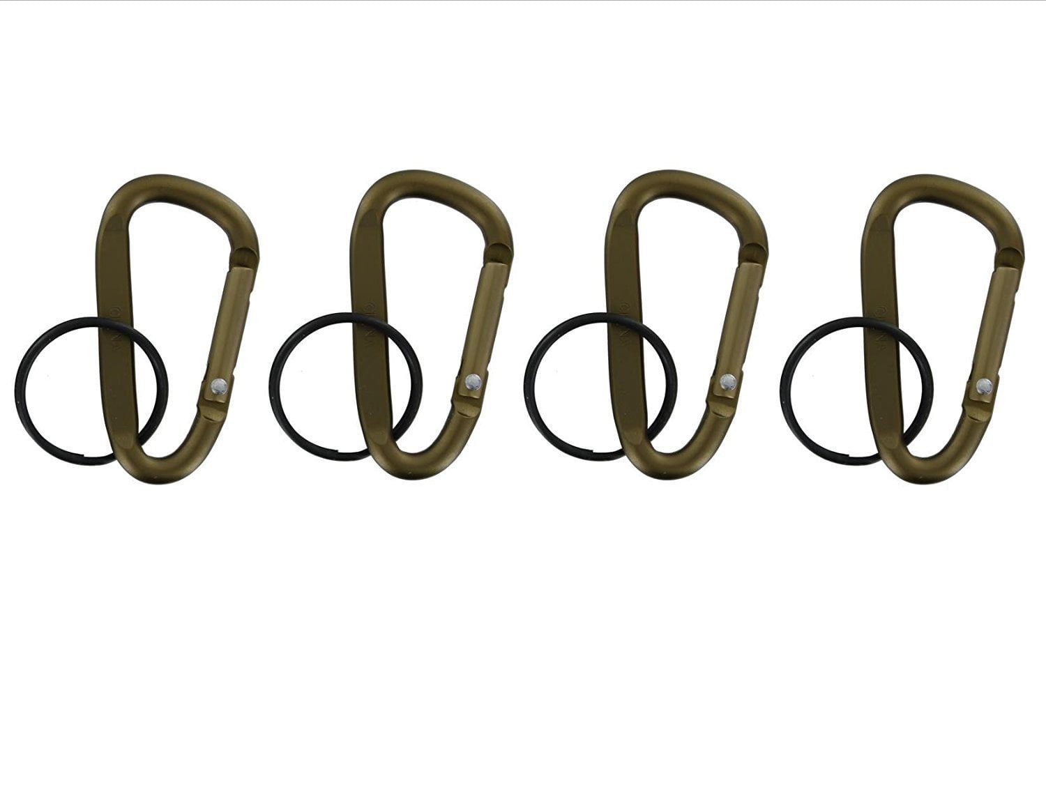 4 PCS Carabiner Clip Key 2” Aluminum Snaplink Black Split Ring Key Ring D Shape Keychain Hook