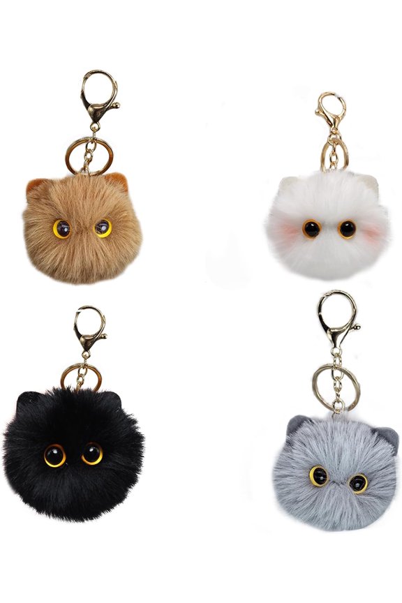 4 PCS Cat Keychain, Soft Cute Plush Ball Keychains, Mini Stuffed Fluffy Keychain for School Students Gifts Handbag Charms Car Decoration Accessories