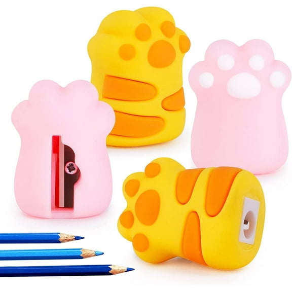 4 PCS Cat Paw Pencil Sharpener, Cute Manual Pencil Sharpener for People, Small Handheld Pencil Sharpeners for , Kawaii Office Supplies Gifts for People, Mini Stationery Pink/Yellow