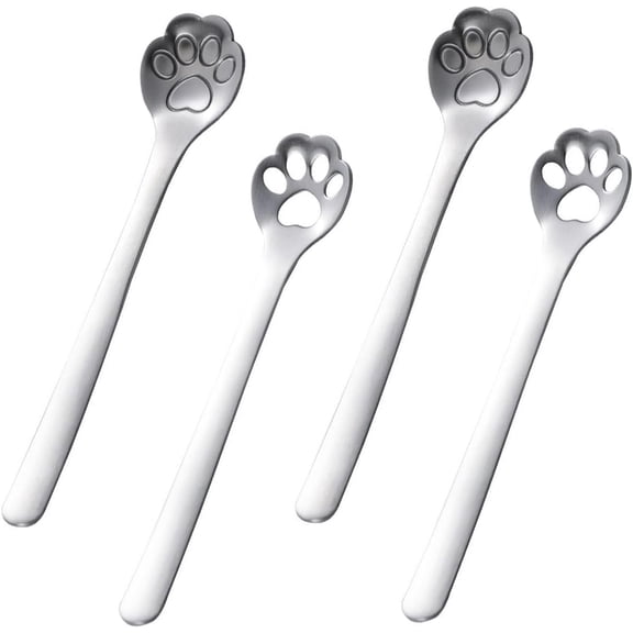 4 PCS Cat Paw Spoon, Stainless Steel Coffee Spoons, 5.8 Inch Cat Cartoon Teaspoons, Milk Drink Stirring Spoon