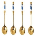 thumbnail image 1 of 4 PCS Ceramic Long Handle Spoons - Coffee Spoon - Stainless Steel Small spoons - Tea Spoons For Dessert - Ice Cream Spoon - Cake Spoon Stirring Soup - Floral Handle Tea Spoon Tableware For Kitchen, 1 of 7
