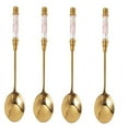 thumbnail image 1 of 4 PCS Ceramic Long Handle Spoons - Coffee Spoon - Stainless Steel Small spoons - Tea Spoons For Dessert - Ice Cream Spoon - Cake Spoon Stirring Soup - Floral Handle Tea Spoon Tableware For Kitchen, 1 of 7
