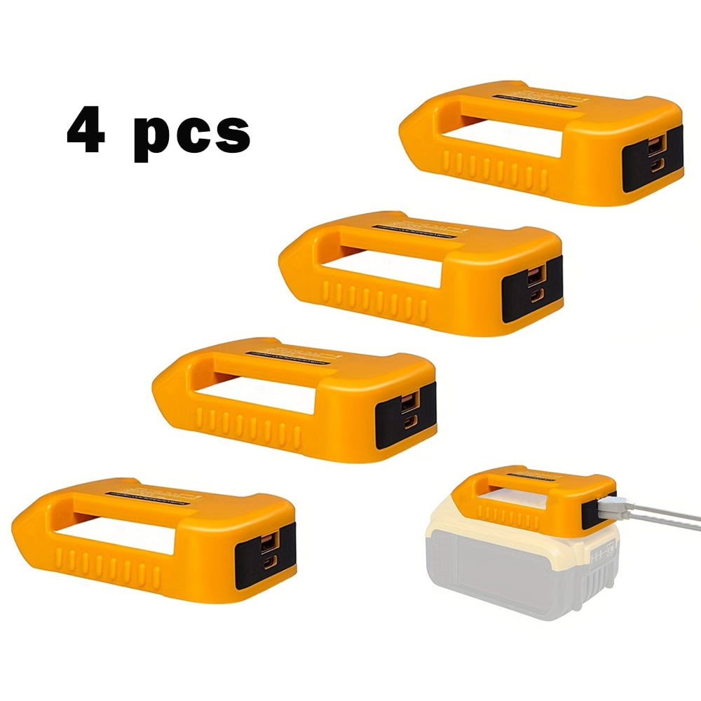 4 PCS Cheeylie Portable Battery Adapter for Dewalt 18V/20V Li-ion with USB & Type-C, Fast Charging Holder with Belt Clamp - Yellow, Compact Design for Easy Transport, Battery Charging Holder