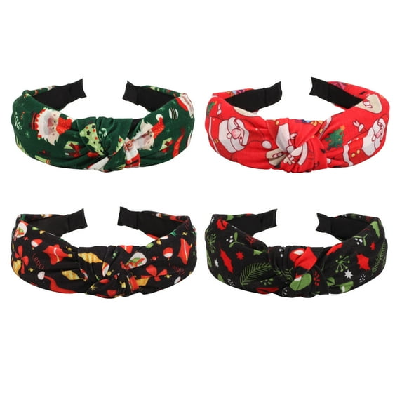 4 PCS Christmas Cross Knotted Head Hoop Women's Wide Headbands Santa Claus Christmas Snowman Deer Tree Knotted Hair Band For Women And Girls, One Size