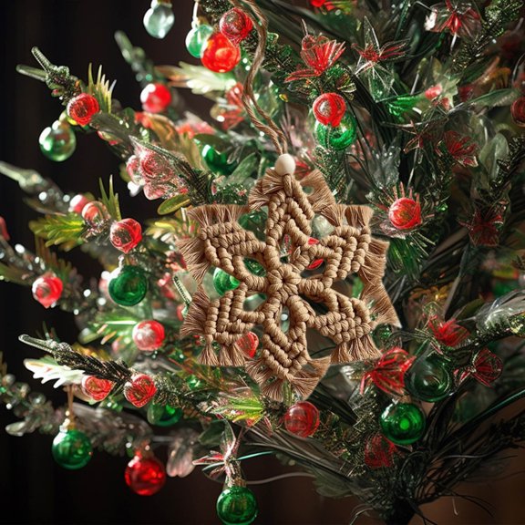 4 PCS Christmas Tree Ornaments Snowflake Pendants,Hand-Woven Small Macrame Snowflake Hanging Ornaments,Xmas Indoor Mantel Hanging Decor,Holiday Winter Decorations,Christmas Gifts