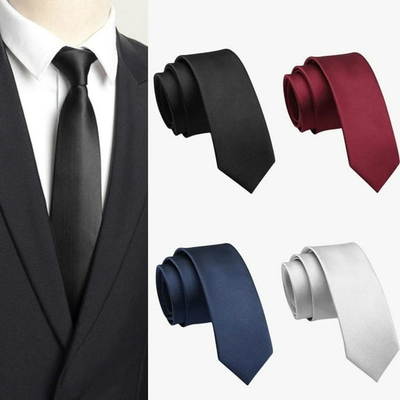 4 PCS Classic Men's Skinny Width Slim Necktie Solid Color Tie