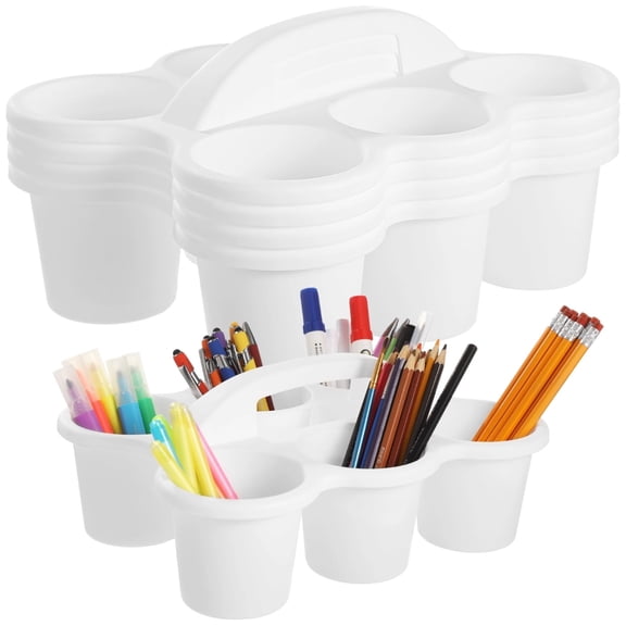 4 Pack Plastic Classroom Caddy Organizer  6-Compartment Desk Storage Bin with Handle, Portable Art Supply & Pencil Holder for Teachers, Students, Office & Home