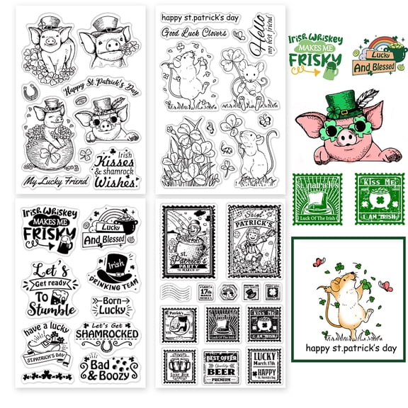 4 PCS Clear Stamps for St. Patrick's Day Irish Shamrock Silicone Clear Stamp for Birthday Cards Making DIY Scrapbooking Photo Album Decoration