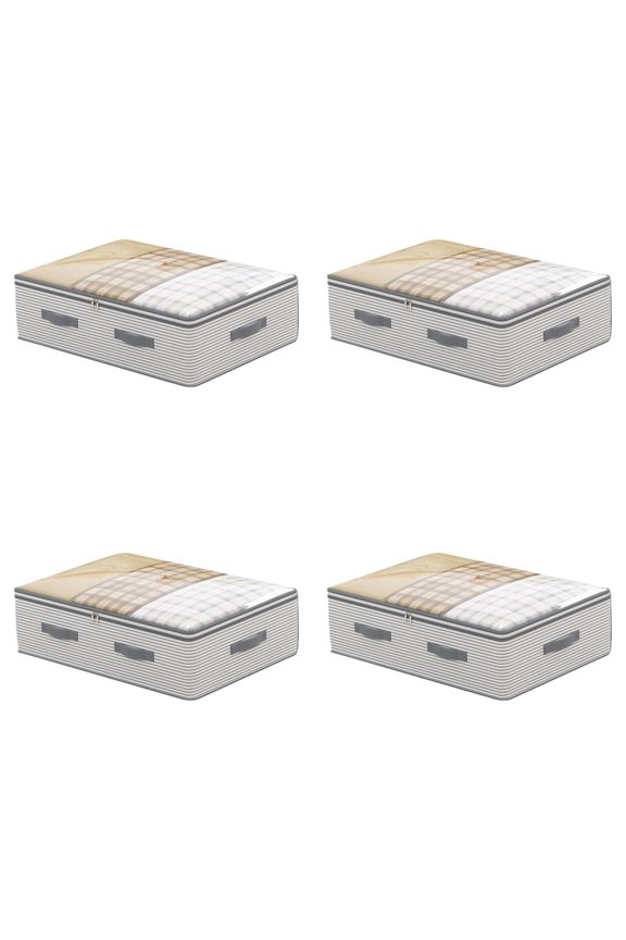 4 PCS Clothes Storage Bags, Blanket Storage and Organization, Thick Fabric Containers with Handles and Zippers for Clothing, Pillows, Blankets, Comforters, Bedding (B)
