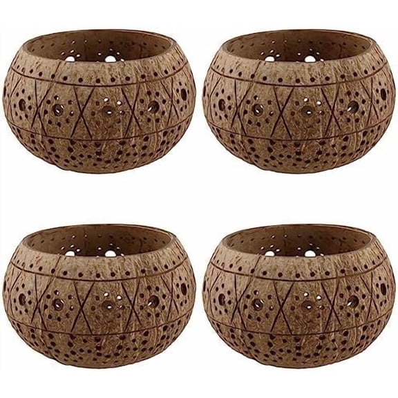 4 PCS Coconut Shell Candle Holders, Coconut Shell Candles Bulk, Coconut Votive Holder, Tropical Decorative Candle Holders for Table, Tropical Decor$$Home Decor, Kitchen, & Other