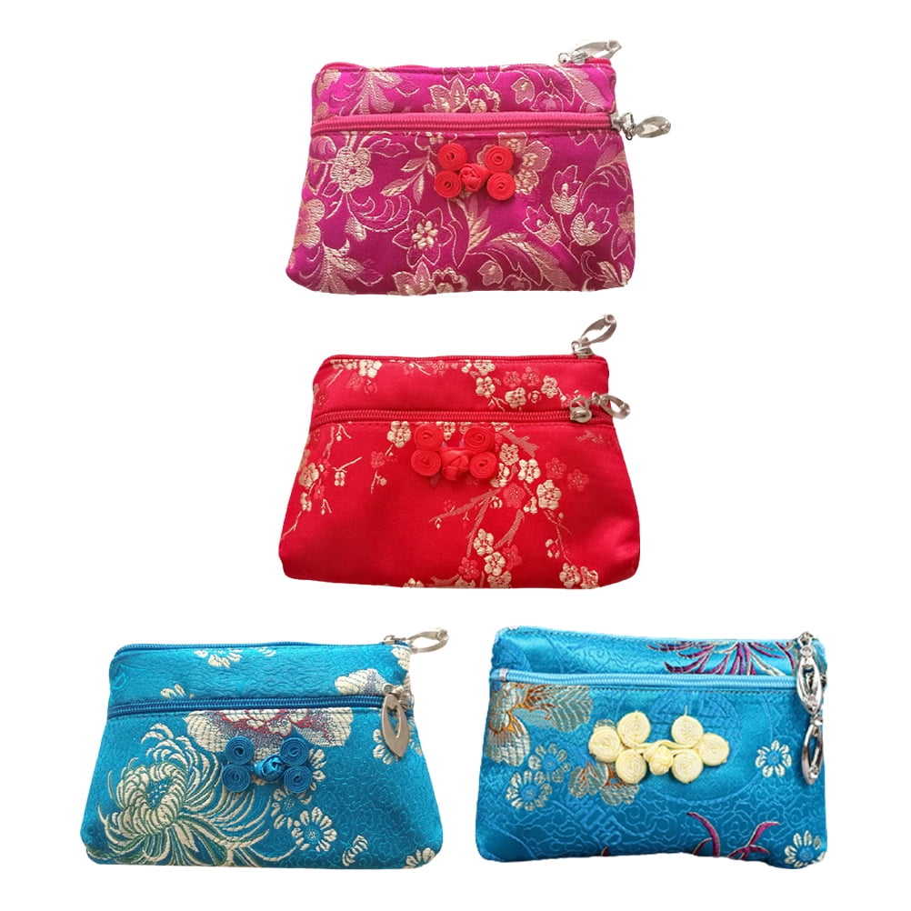 4 PCS Coin Purse Purses Silk Fabric Bag Change Purse Change Bag Gift