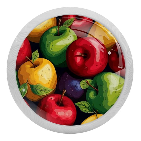 4 PCS Colorful Apples Fruit Crystal Glass Round Cabinet Knob Drawer Pull Handle Glowing in The Dark for Kitchen, Cupboard, Dresser, Wardrobe, etc
