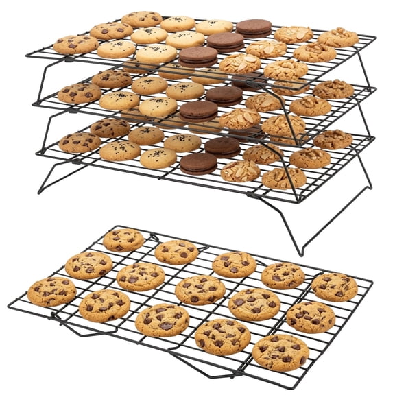 4 Pack Stackable Cooling Racks for Baking Collapsible Cookie Racks with Foldable Legs, Carbon Steel Wire Baking Holder, SpaceSaving Organizer for Batch Prep & Kitchen Storage