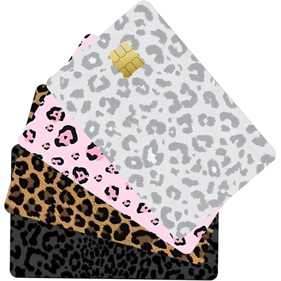 4 PCS Credit Card Skin Leopard Print Theme Credit Card Skin Sticker Cover Vinyl Stickers for Debit Credit Cards Cute Waterproof Skins Cover for Bank Transportation Metro Key Cards