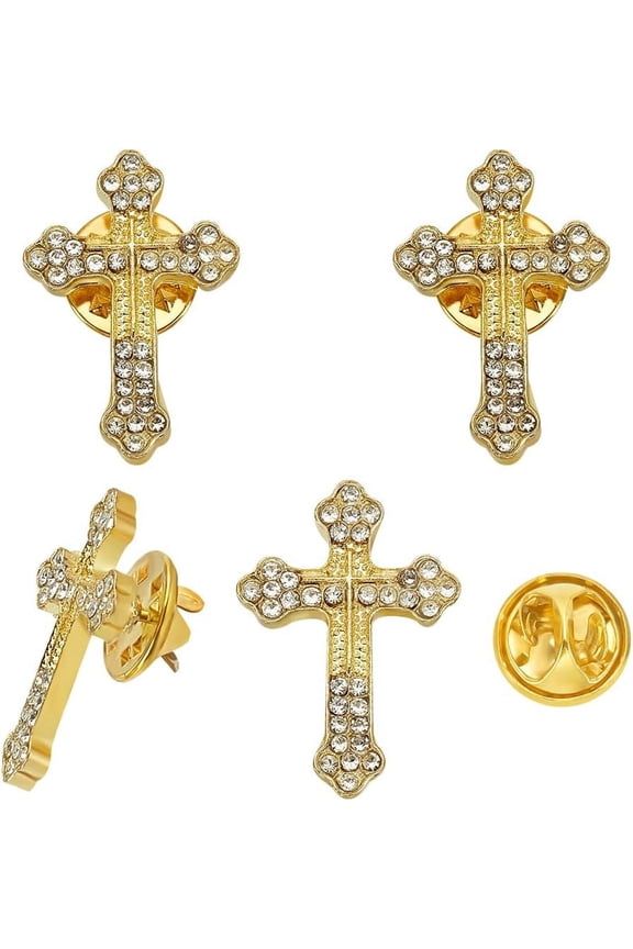 4 PCS Cross Alloy Pin Brooches 1inch Golden Rhinestone Alloy Cross Lapel Pin Gold Cross Alloy Brooches Alloy Crystal Rhinestone Lapel Brooch for Hat Bags Backpacks Decorations Mixed Color